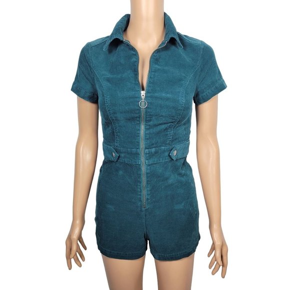 Urban Outfitters Pants - Urban Outfitters Women's Dark Green Corduroy Zip Up Romper in a Size XS